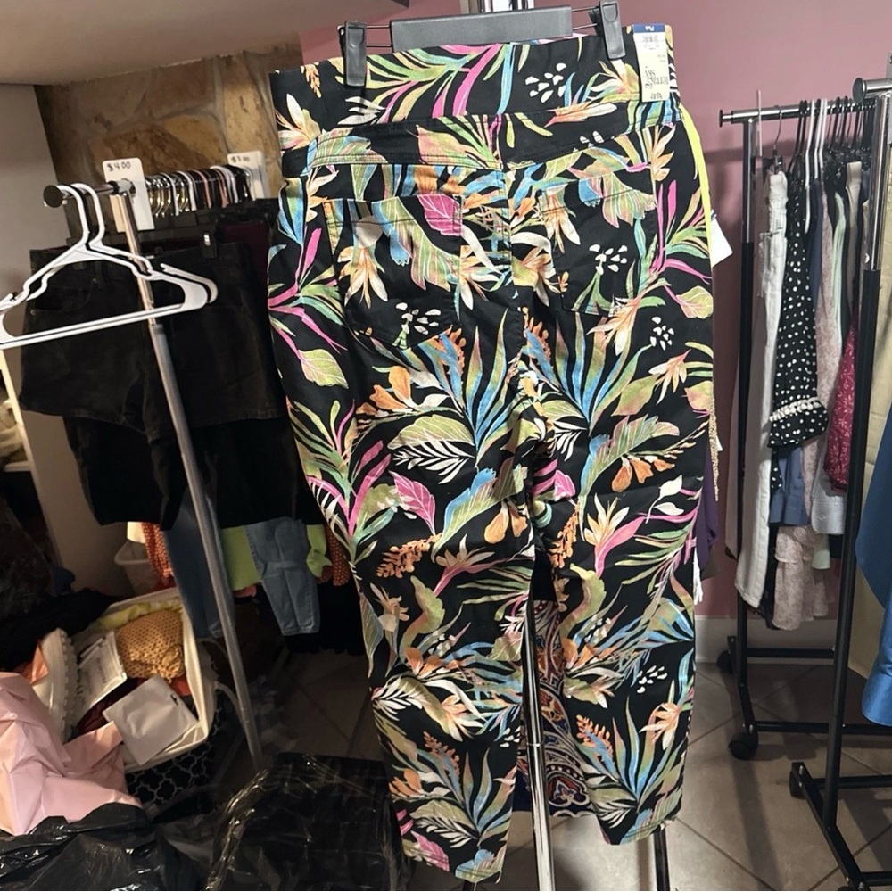 Terra & Sky Black Floral Skinny Pants